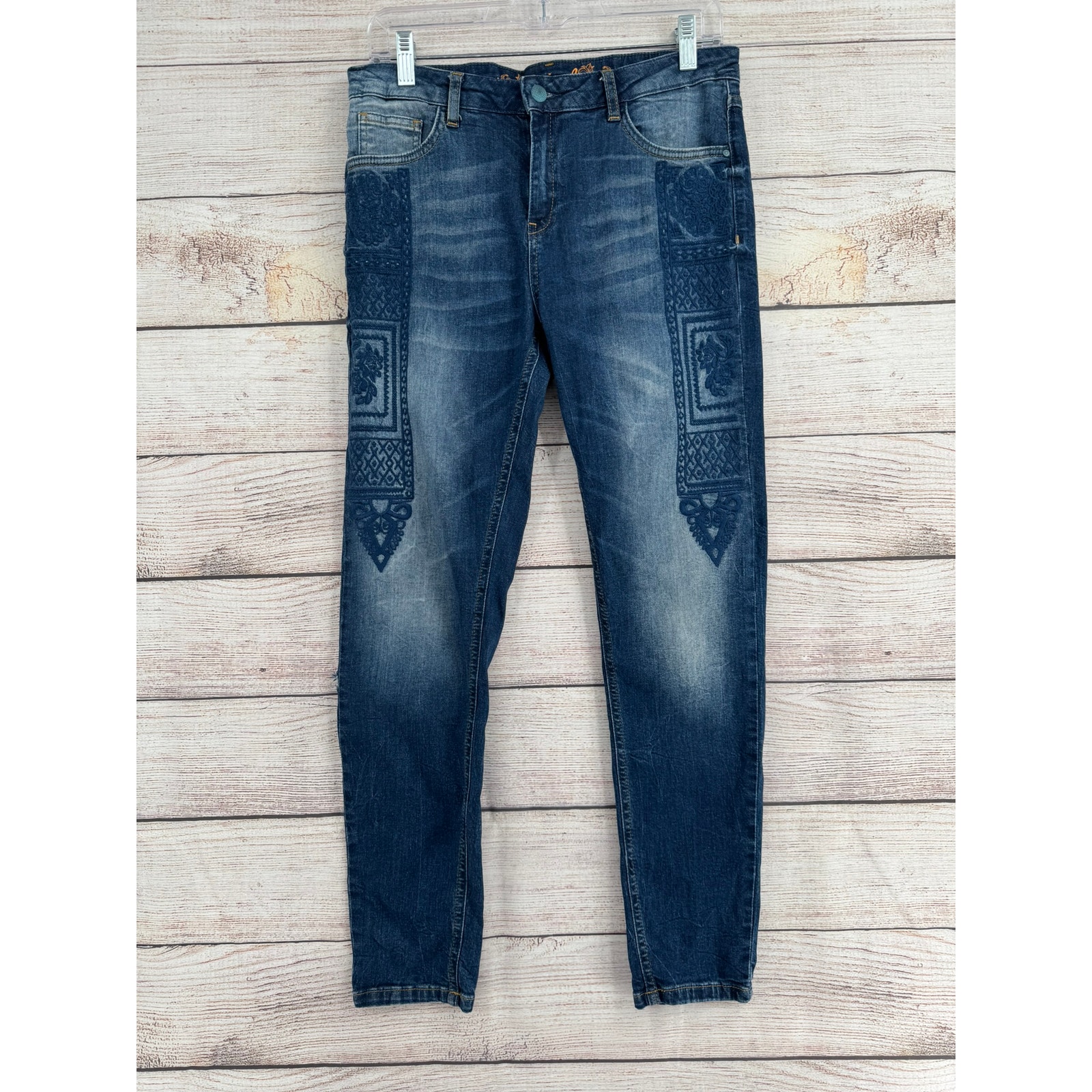 Desigual Y2k Embroidered Skinny Jeans Womens 31 Blue Medium Wash Denim